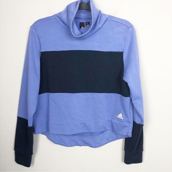 ADIDAS | Sport 2 Crop Two Tone Blue Mock Neck Sweatshirt Women’s Size Medium - Picture 3 of 12